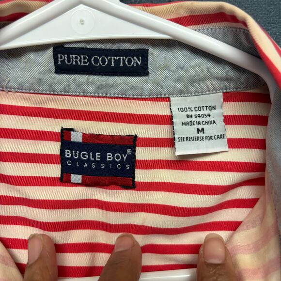 Vintage 90s Bugle Boy Shirt Train Conductor Stripes Logo Embroidered Grunge Y2K - Picture 4 of 11